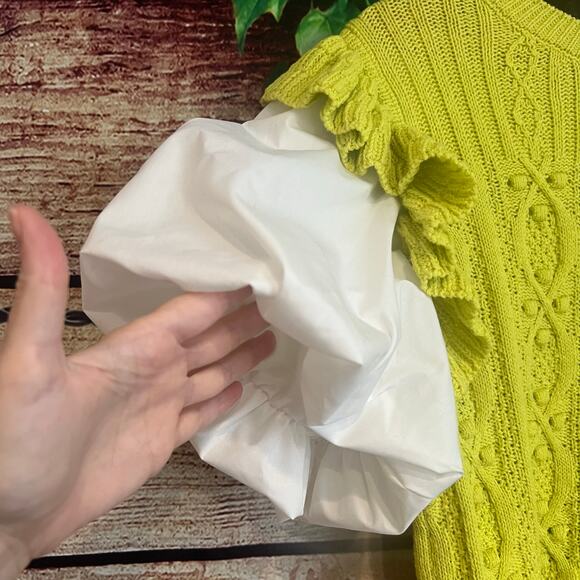 Entro Twofer Puff Short Sleeve Knit Blouse Medium Sweater Lime Green Preppy - Picture 3 of 6